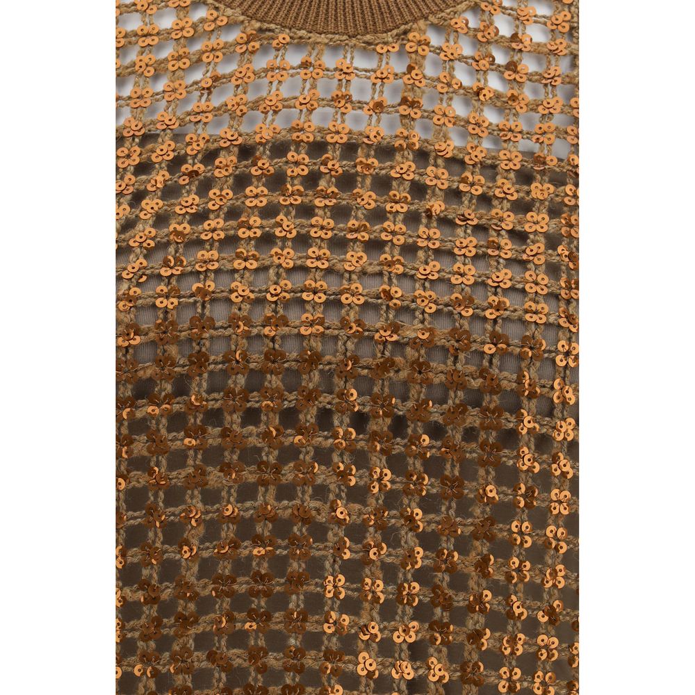 Brown Silk Sleeveles T-Shirt