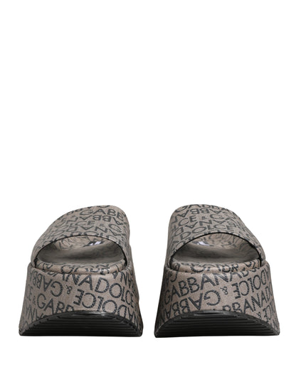 Gray Leather Monogram Logo Sandals Shoes