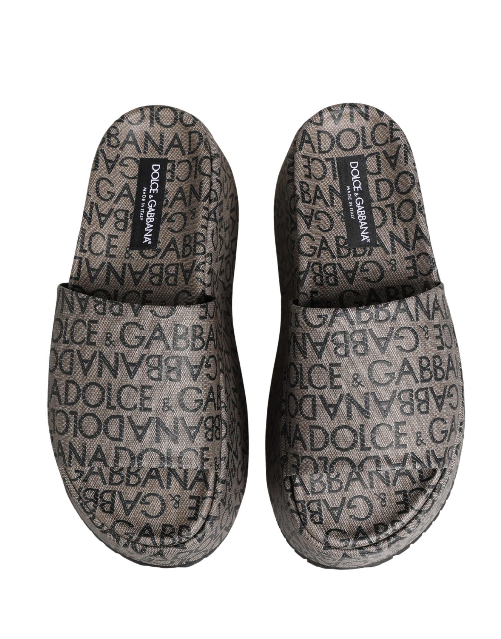 Gray Leather Monogram Logo Sandals Shoes