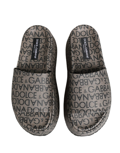 Gray Leather Monogram Logo Sandals Shoes