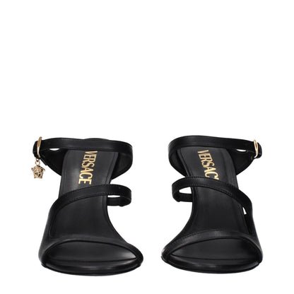 Black Leather Stiletto Heel Sandals