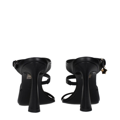 Black Leather Stiletto Heel Sandals