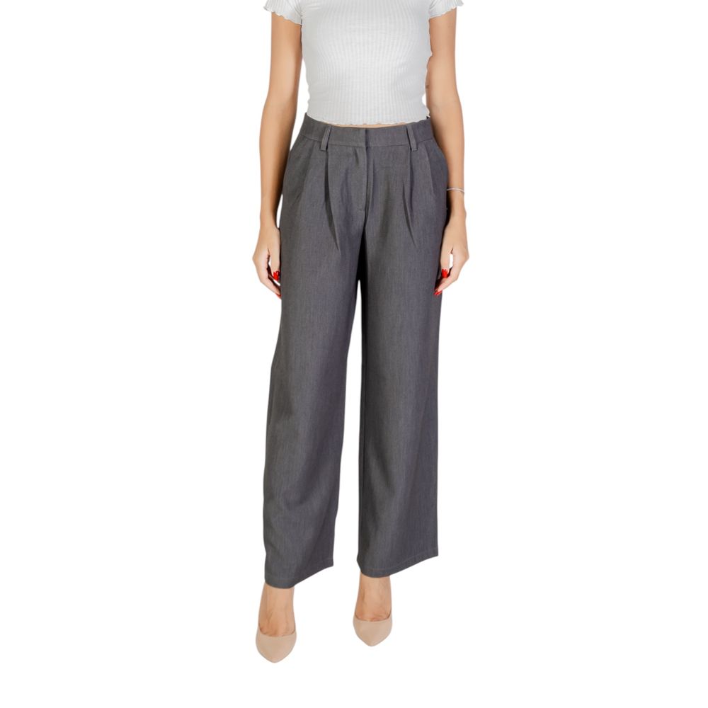 Gray Polyester Casual Pants