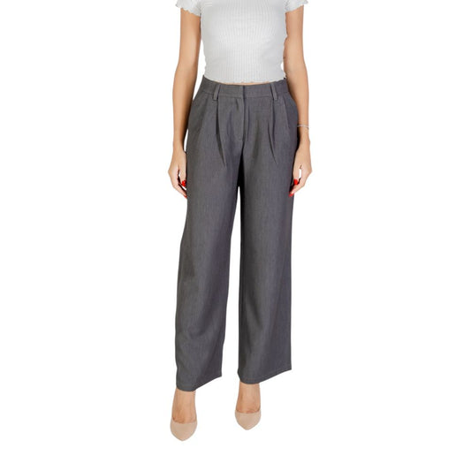 Gray Polyester Casual Pants
