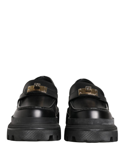 Black Chunky Sole Leather Men Loafers Shoes