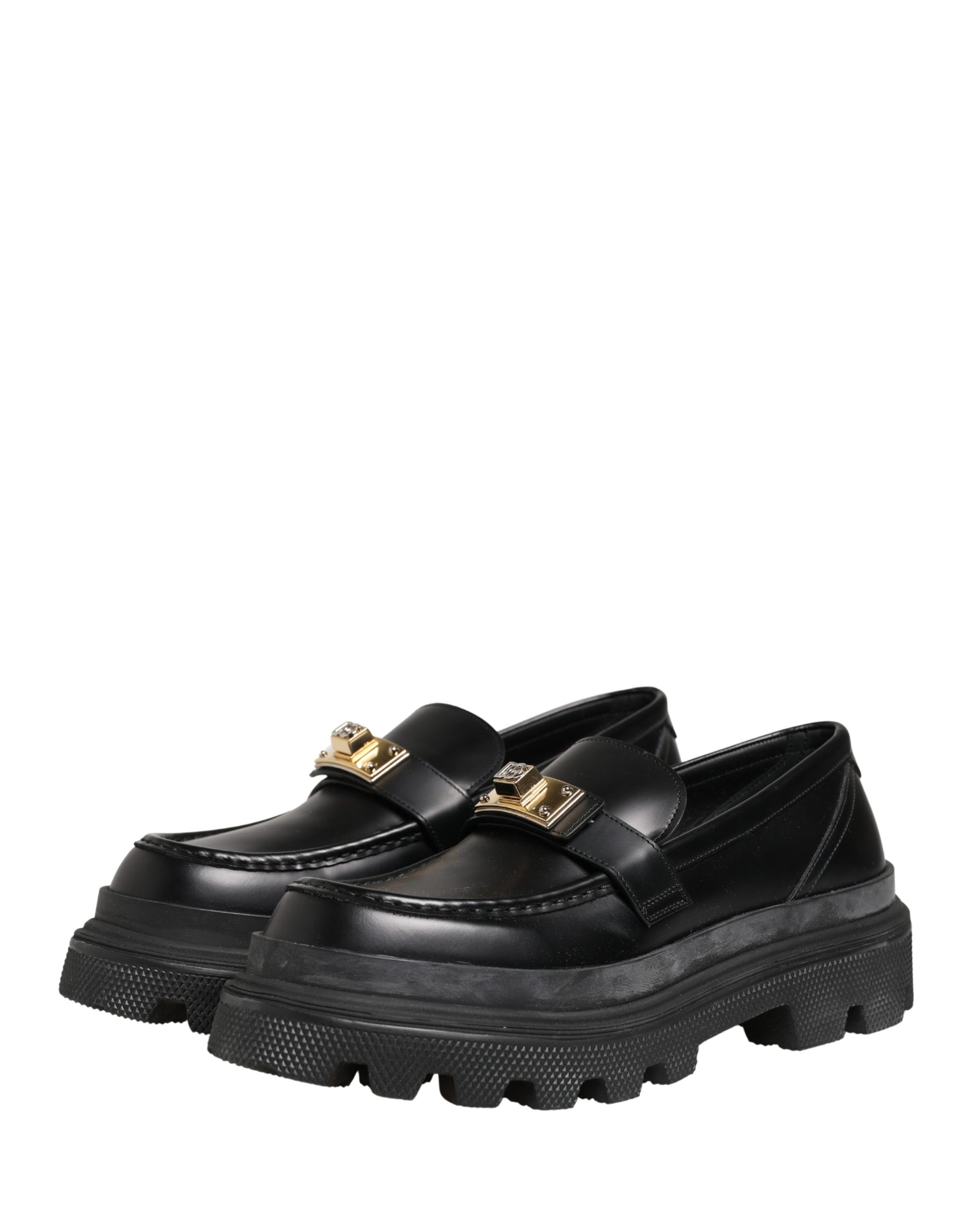 Black Chunky Sole Leather Men Loafers Shoes