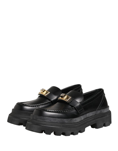 Black Chunky Sole Leather Men Loafers Shoes