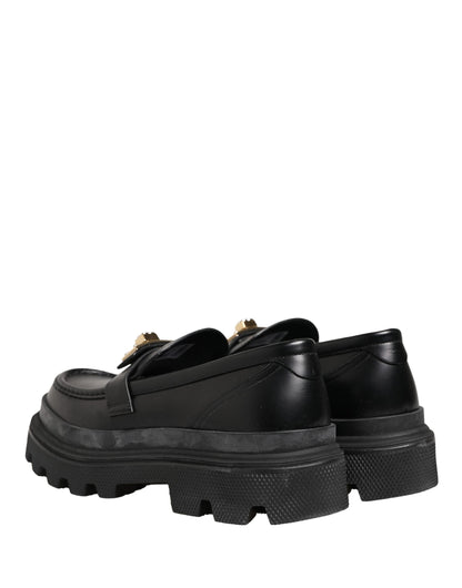 Black Chunky Sole Leather Men Loafers Shoes