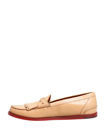 Beige Tassel Leather Men Slip On Loafers Shoes