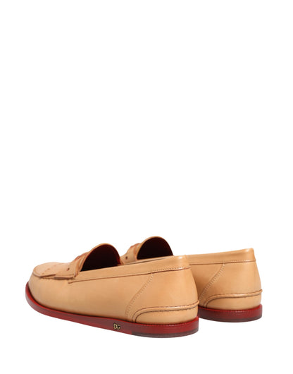 Beige Tassel Leather Men Slip On Loafers Shoes