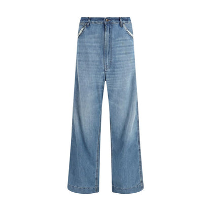 Blue Cotton Straight-Leg Jeans