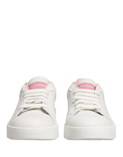 White Pink Lace Up Low Top Sneakers Shoes