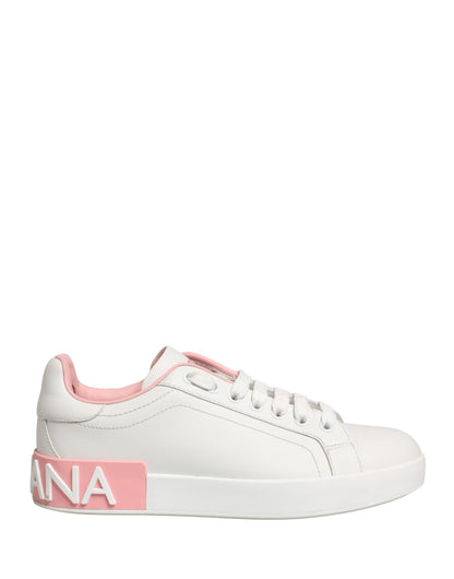 White Pink Lace Up Low Top Sneakers Shoes