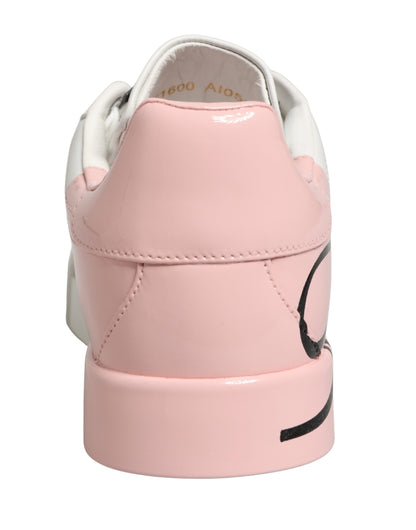 White Pink Lace Up Low Top Sneakers Shoes