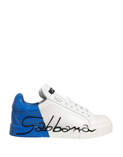 White Blue Lace Up Low Top Sneakers Shoes