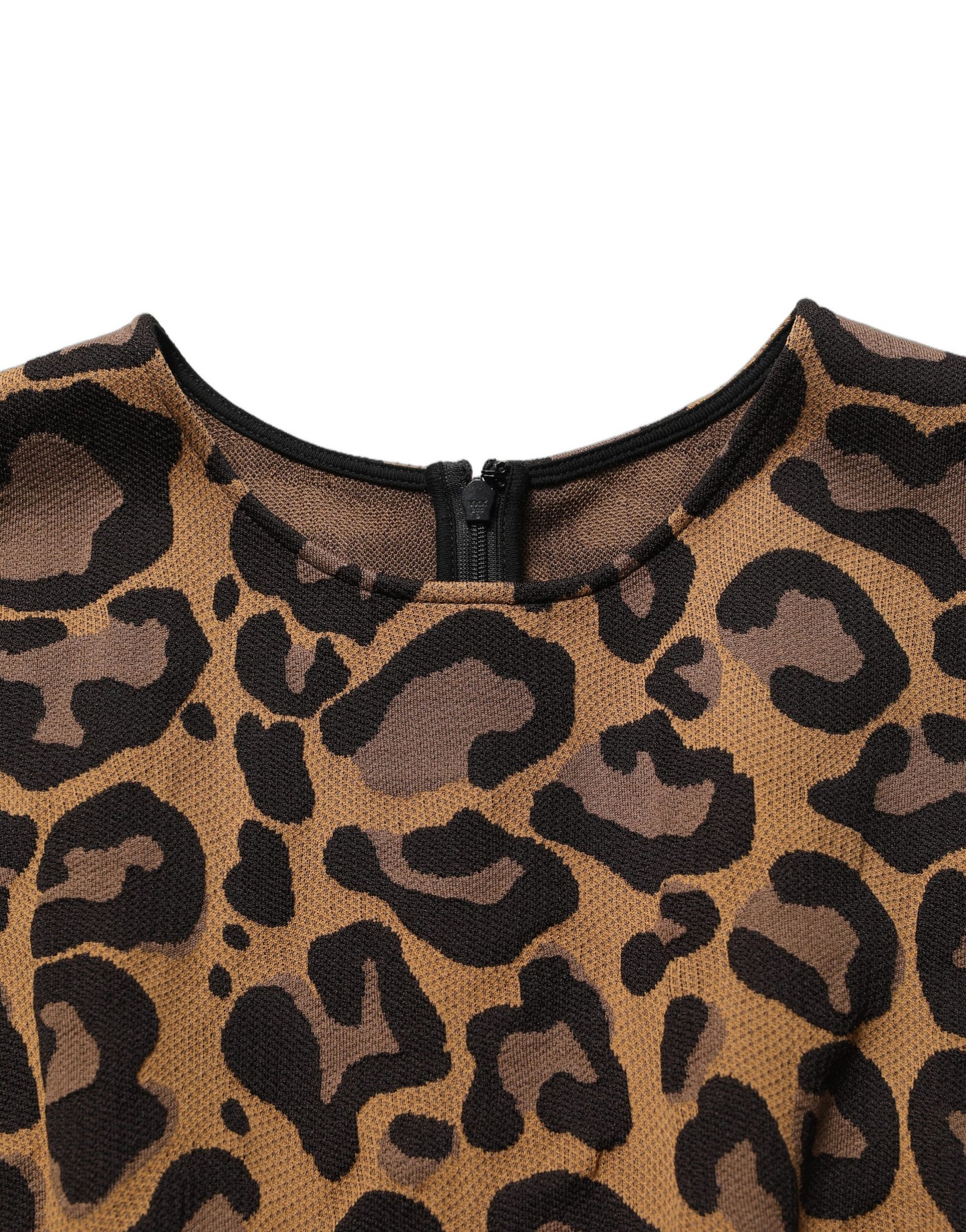 Brown Leopard Jacquard Knee Length Dress