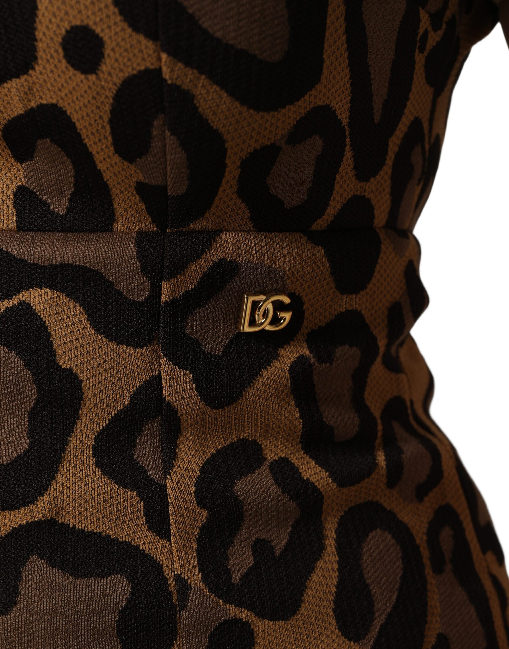 Brown Leopard Jacquard Knee Length Dress