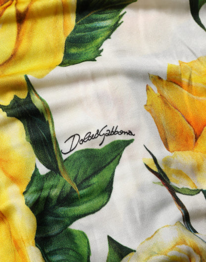 Yellow Rose Print Organzine Sleeveless Maxi Dress