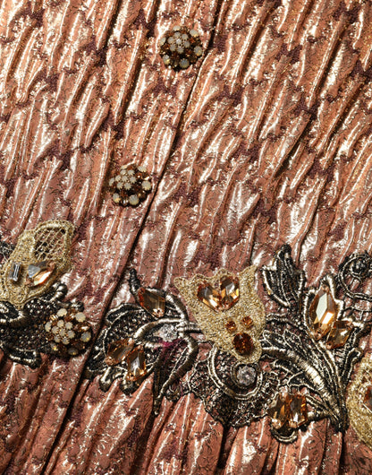 Brown Metallic Crystal Evening Gown Dress