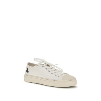 White Fabric Low Top Sneakers