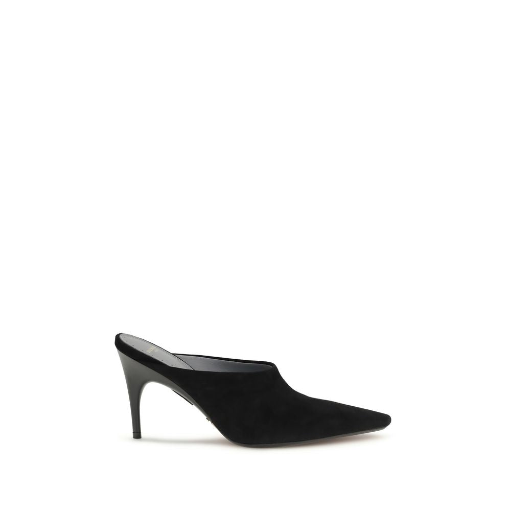 Black Suede Leather Mules