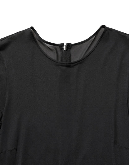 Black Sheer Long Sleeves Sheath Midi Dress