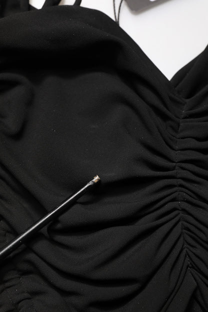 Black Jersey Calf Length Cut-Out Ruched Dress