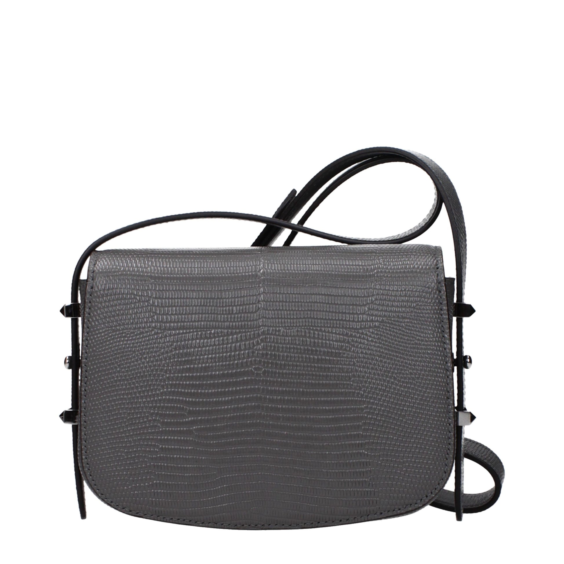 Gray Leather Shoulder Bag