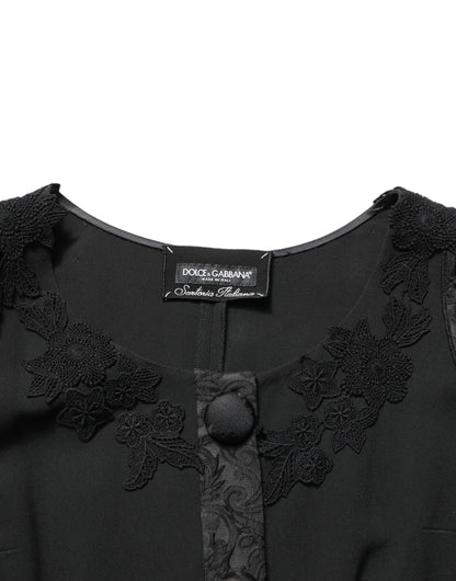 Dark Gray Button Fastening Lace Trimmed Blazer Jacket