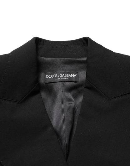 Black Wool DoubleBreasted Lace Sleeve Jacket