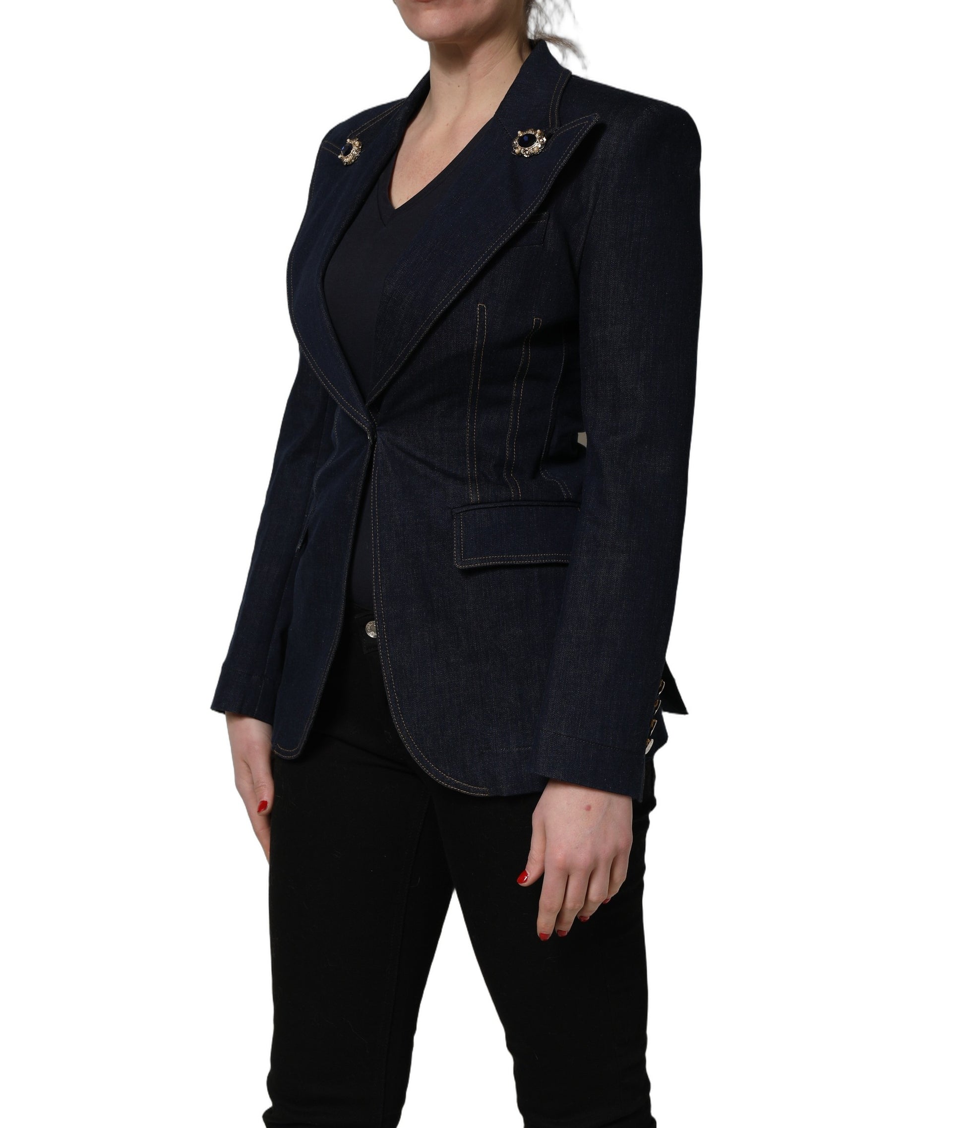 Blue Single-Breasted Denim Blazer Jacket