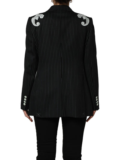 Black Stripe Double-Breasted Blazer Jacket