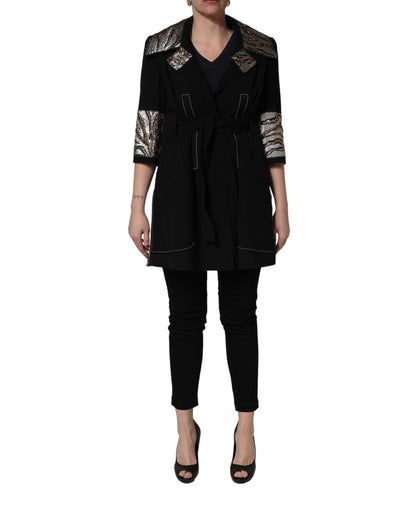 Black Single-Breasted Brocade Coat Jacket