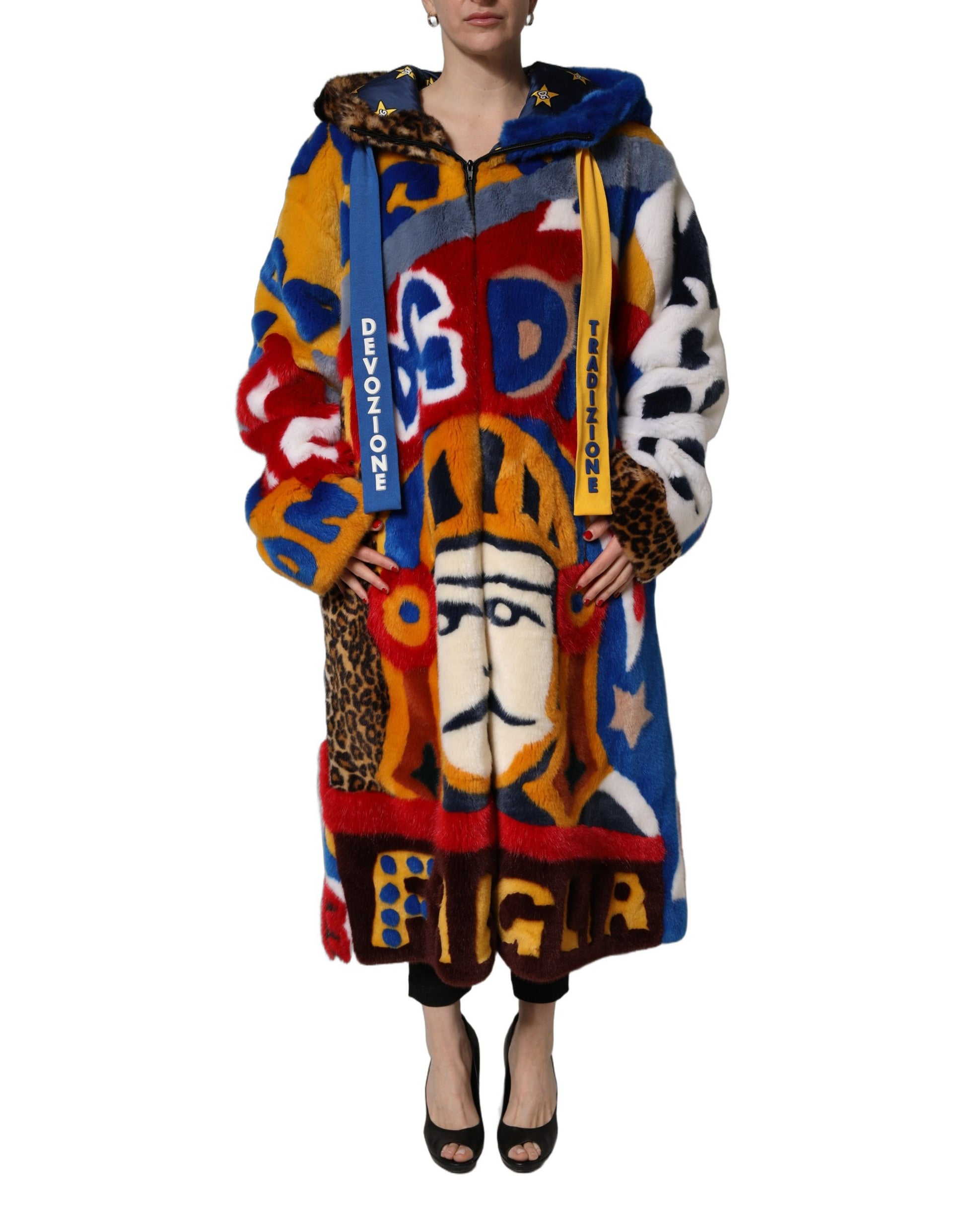 Multicolor Graffiti Print Zip Hooded Jacket