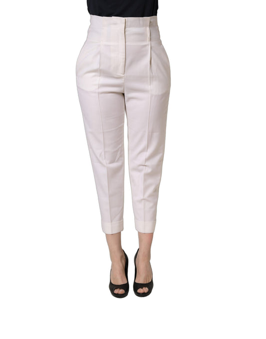 White Skinny High Waist Chino Cropped Trouser Pants