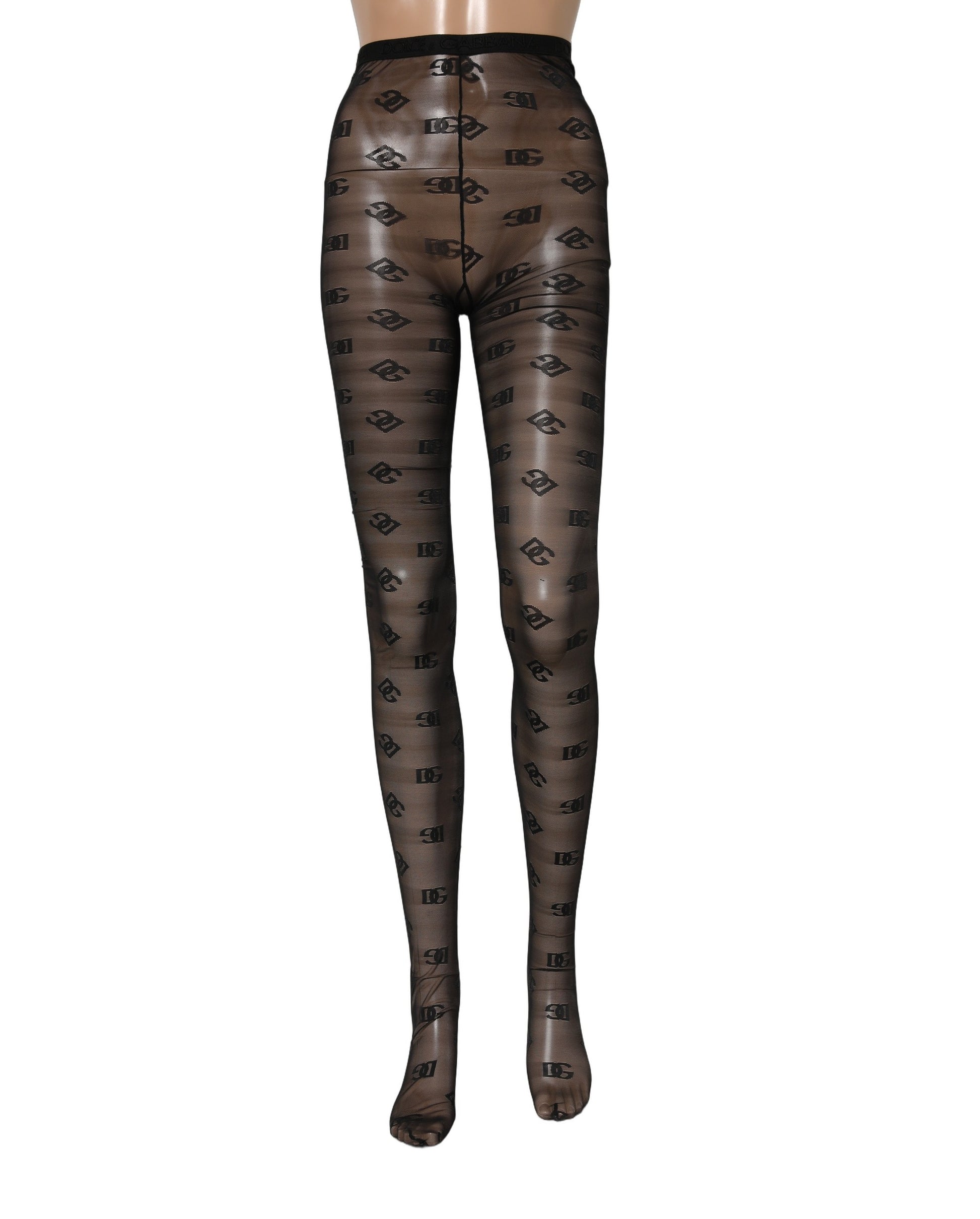Black Nylon Logo Pattern Tights Stockings Socks