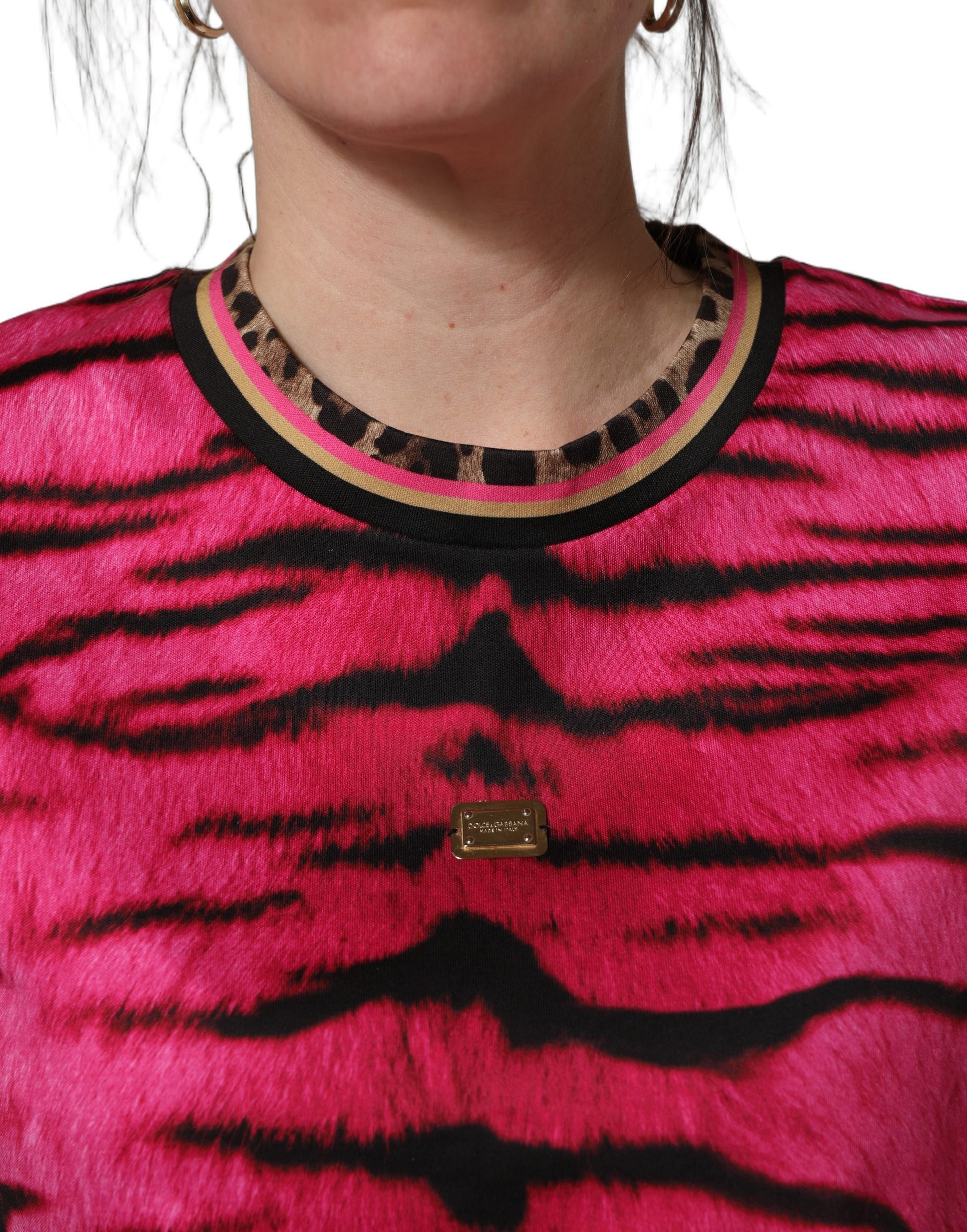 Pink Zebra Sleeveless Crew Neck Cropped T-shirt