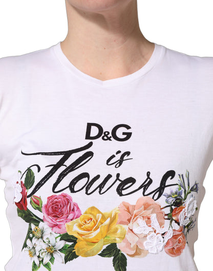 White Floral Graphic Short Sleeve Crew Neck T-shirt