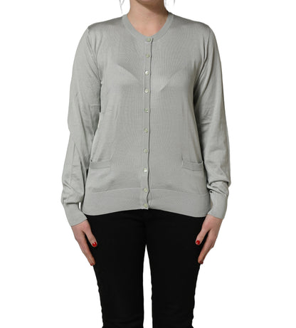 Green Button Down Silk Long Sleeve Cardigan Sweater