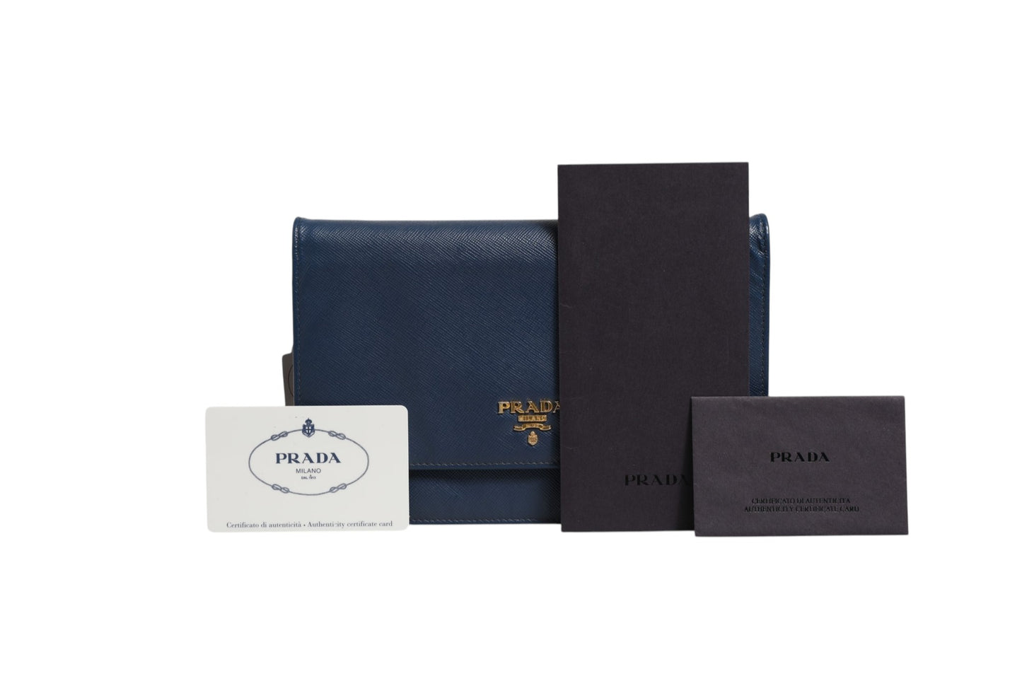 Blue Saffiano Leather Wallet on Chain Clutch Bag