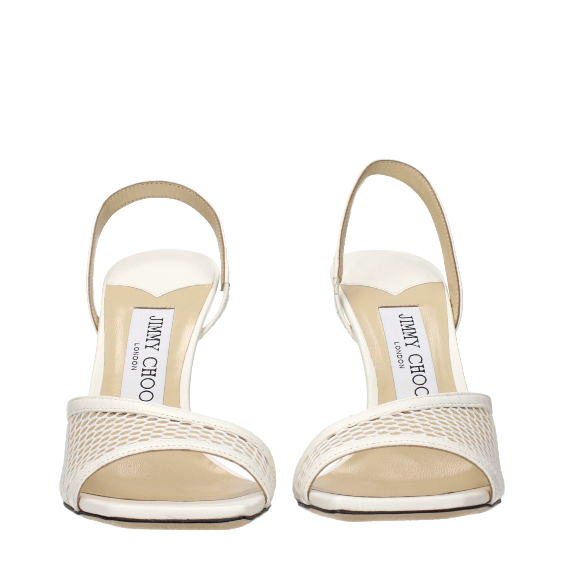 White Fabric Stiletto Heel Sandals