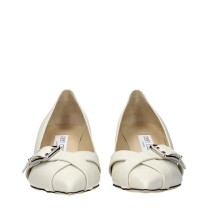 White Leather Mid Heel Pumps