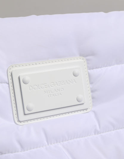 White Logo Plaque Polyester Quilted Shoulder Borse Bag