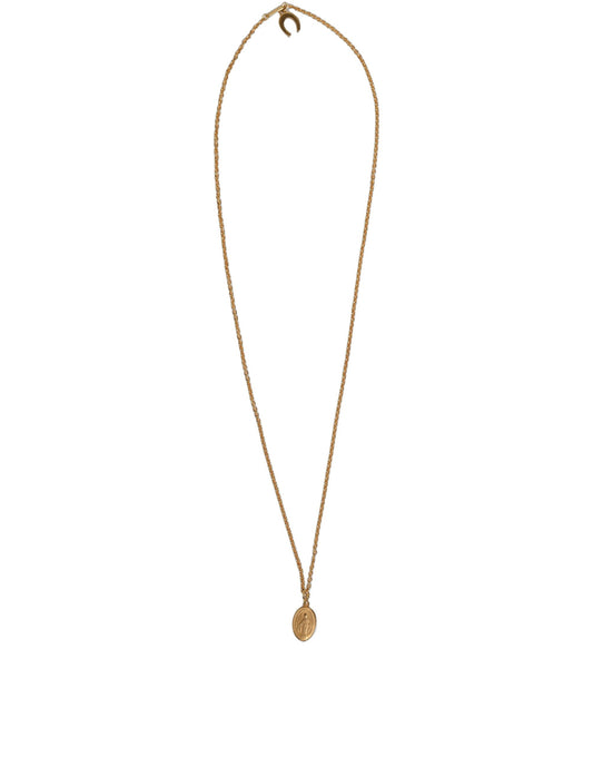 Gold Tone Brass Virgin Mary Medallion Pendant Necklace