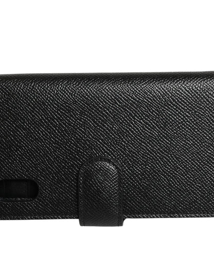 Case Flip Cover Black Calf Leather iPhone X - XS Phone
