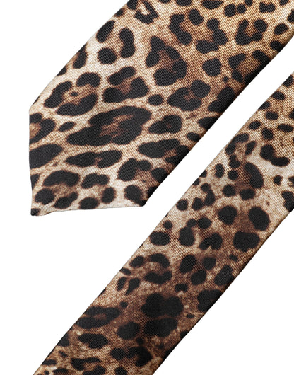 Brown Leopard Print Silk Adjustable Men Necktie Tie