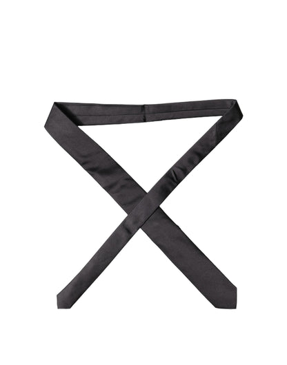Black Solid 100% Silk Adjustable Men Tied Necktie Tie