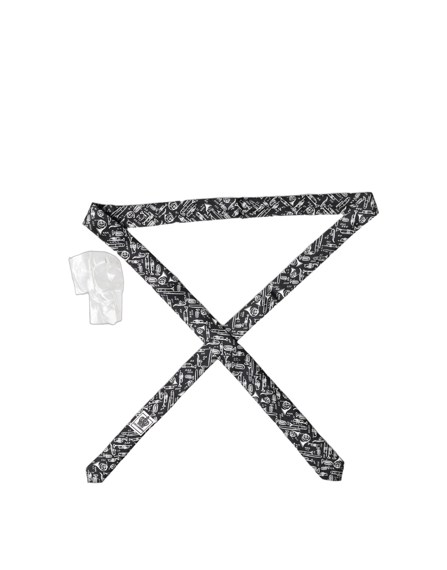Black Trumpet Print Silk Adjustable Men Tied Necktie Tie