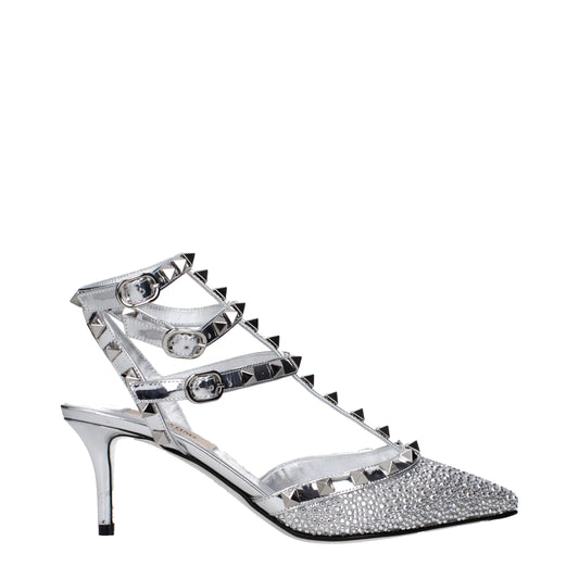 Gray Leather Stiletto Heel Sandals