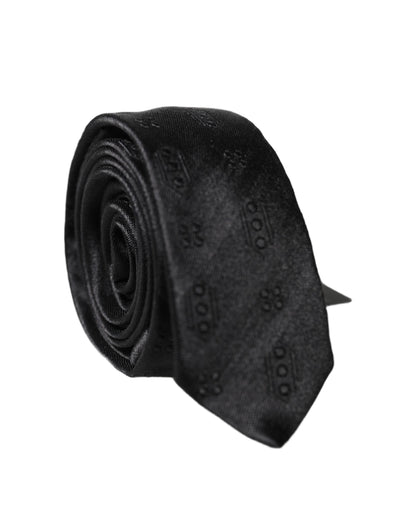 Black Patterned 100% Silk Adjustable Men Necktie Tie